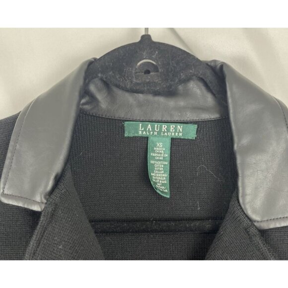 Lauren Ralph Lauren Black Sweater Blazer w/ Faux Leather Trim Womens Size XS - Picture 4 of 9